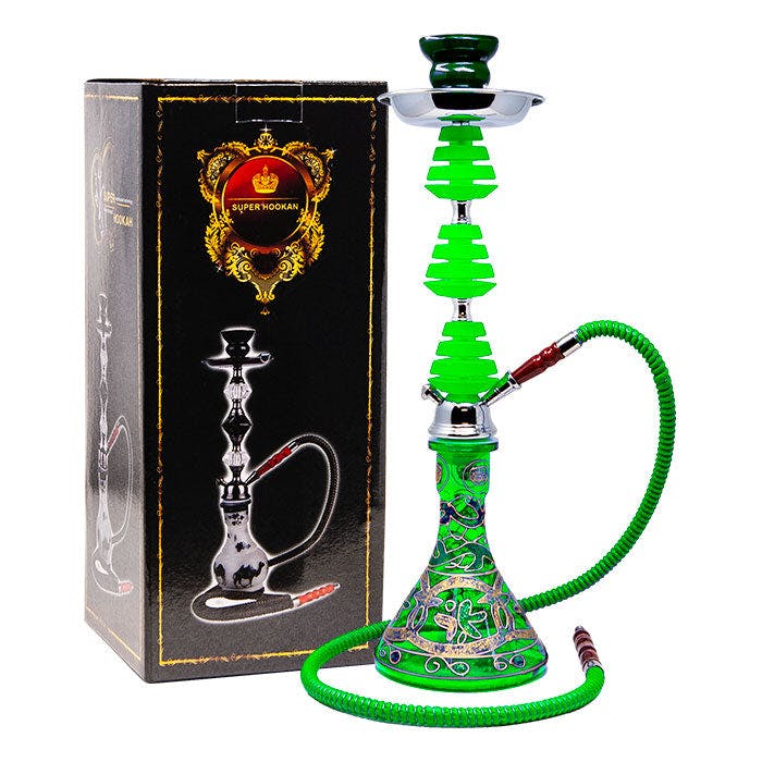 Green Glass Base with Green Leaves Hookah 22 Inches - Vape Shop in Calgary