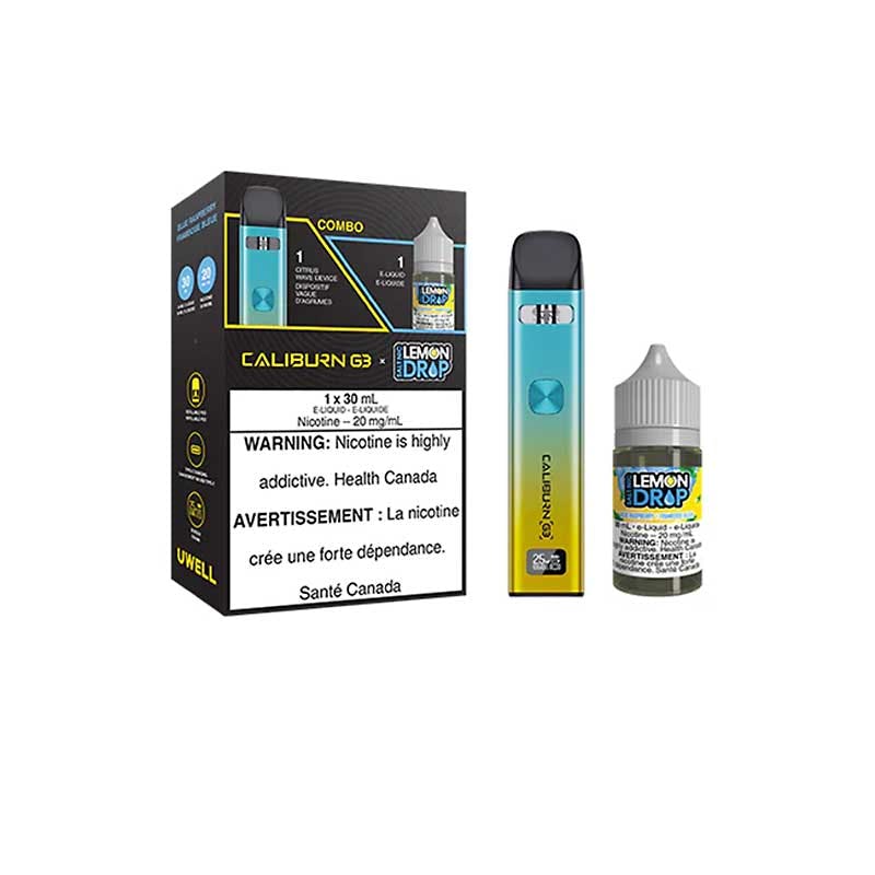 UWELL CALIBURN G3 POD KIT AND SALT ELIQUID BUNDLE CITRUS WAVE AND BLUE RASPBERRY BY LEMON DROP SALT / 30ML / 20MG - Vape Shop in Calgary